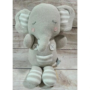 Living Textiles Knit Plush Theodore Elephant Stuffed Animal Rattle Gray